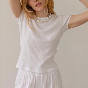 DONNI. Pointelle Baby Tee and Crop Pant Set